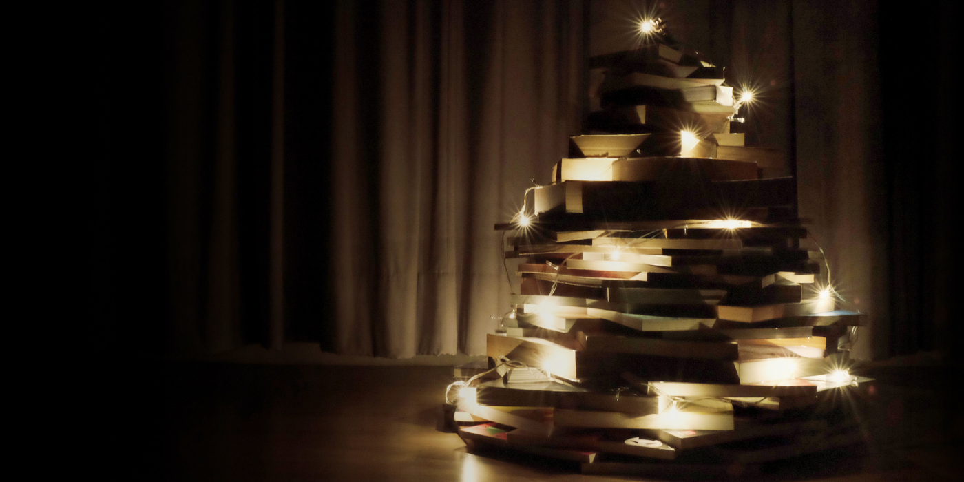 Christmas tree made out of books