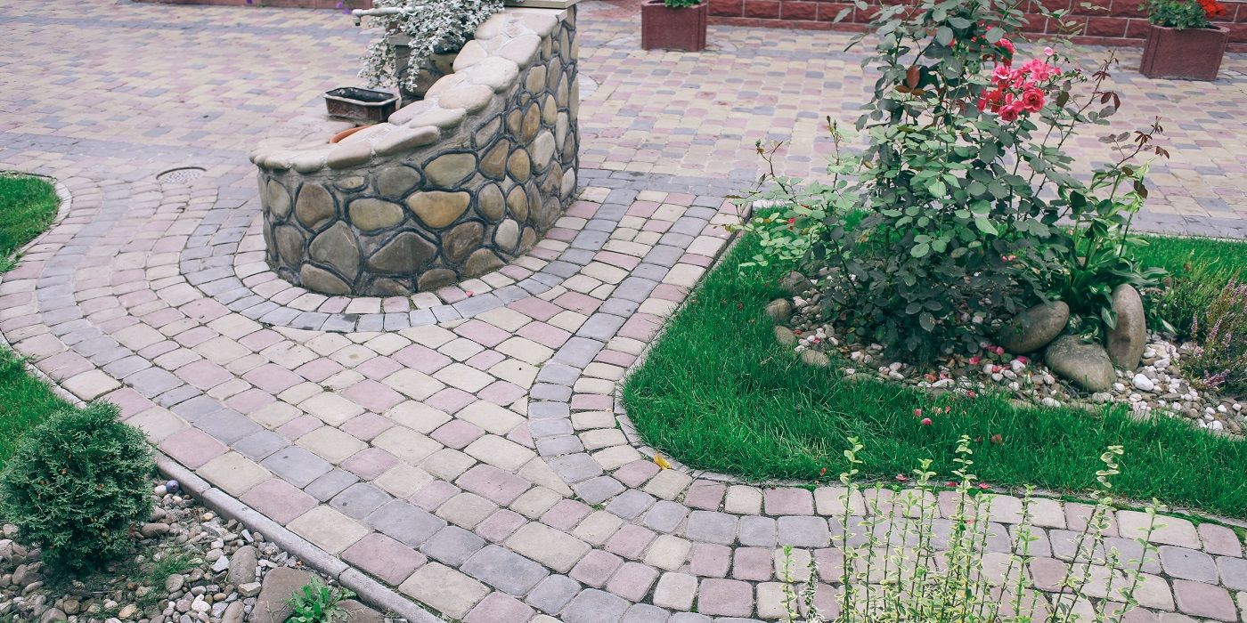 Brick patio with landscaping
