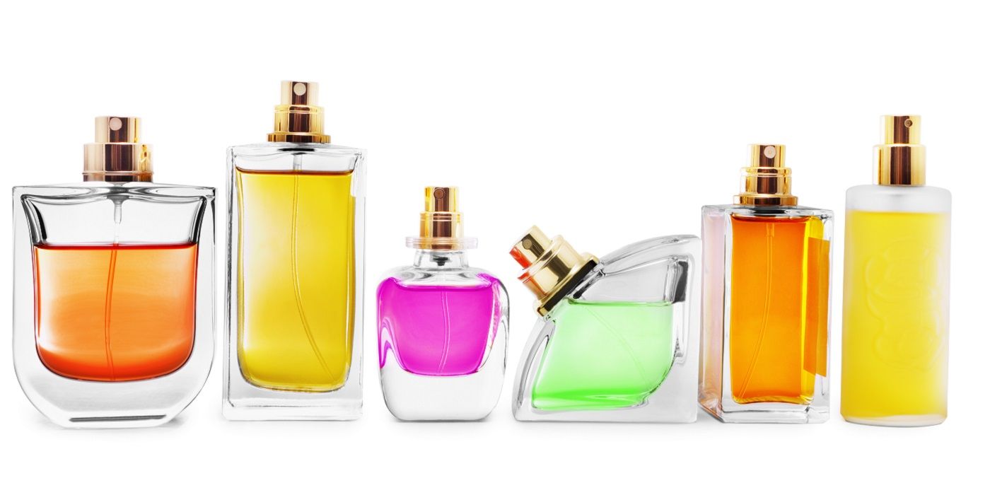 Perfume bottles with multicolored liquid
