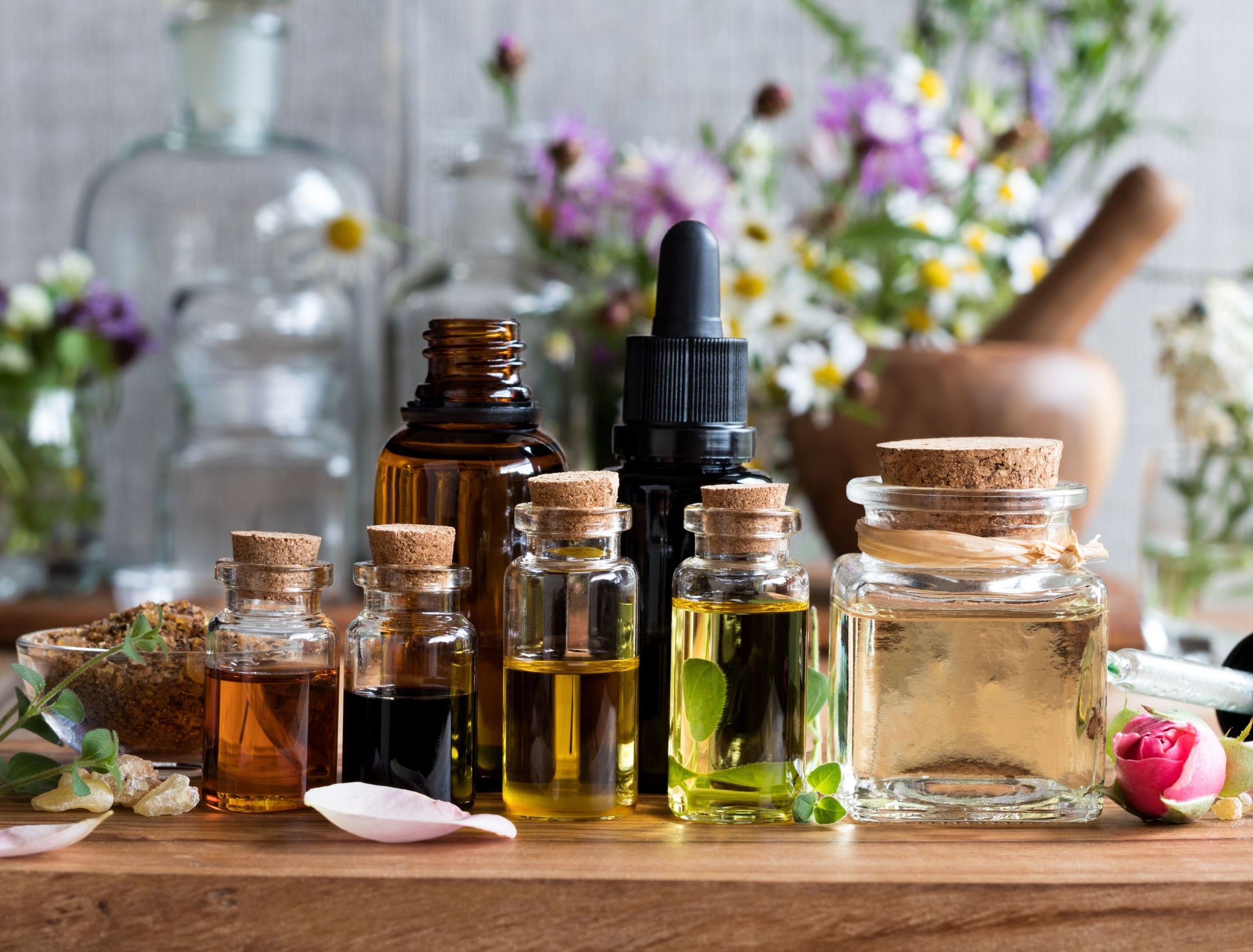 essential oils on table 