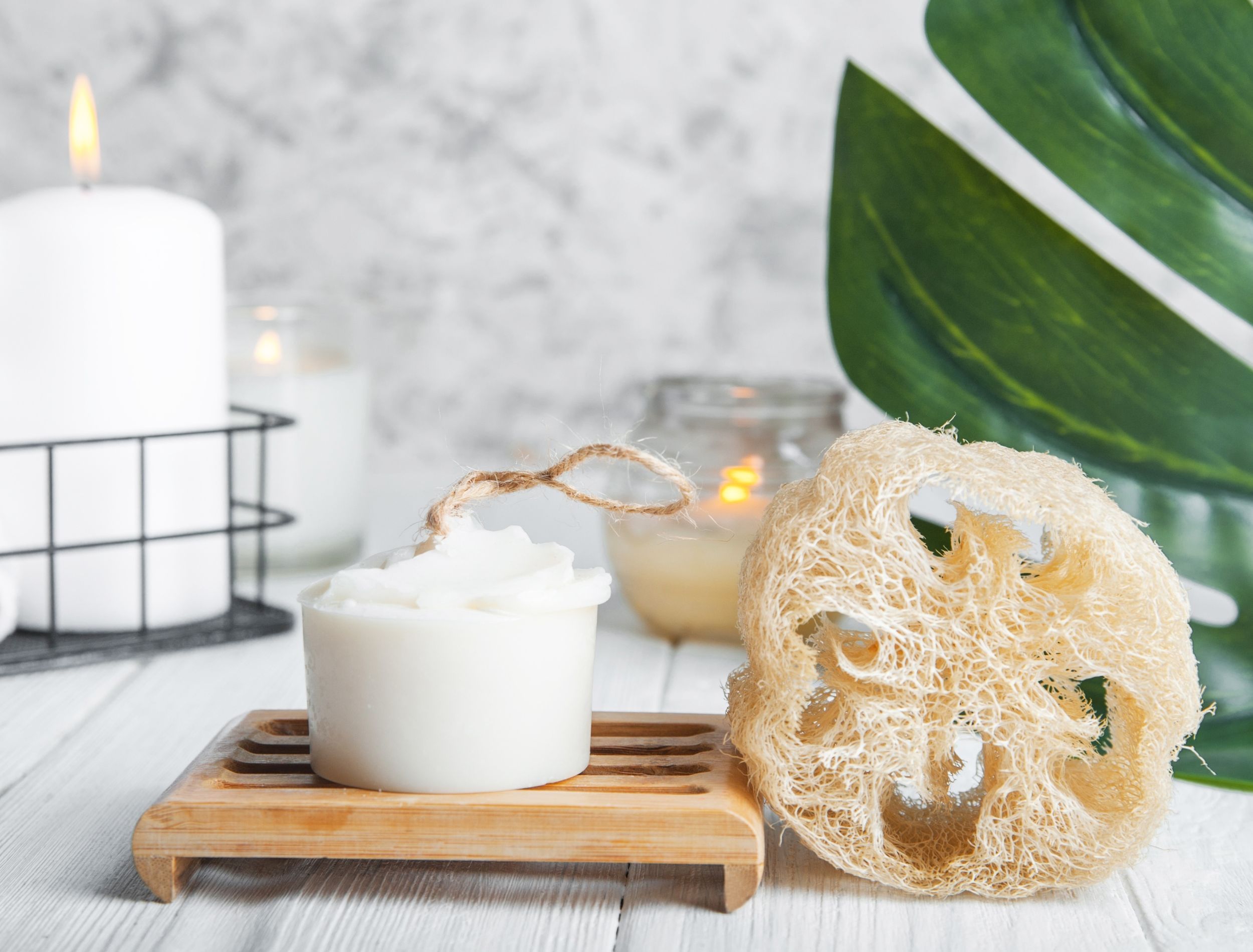 Loofah sponge and candles