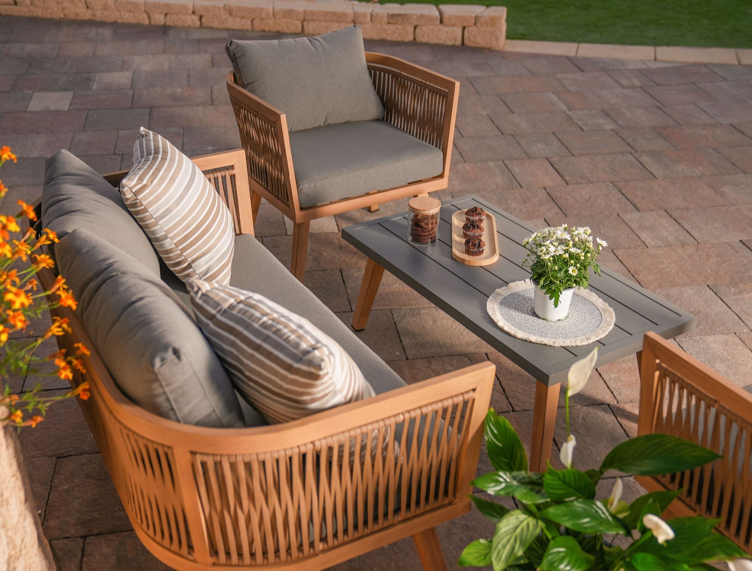 Wood and wicker patio furniture sale