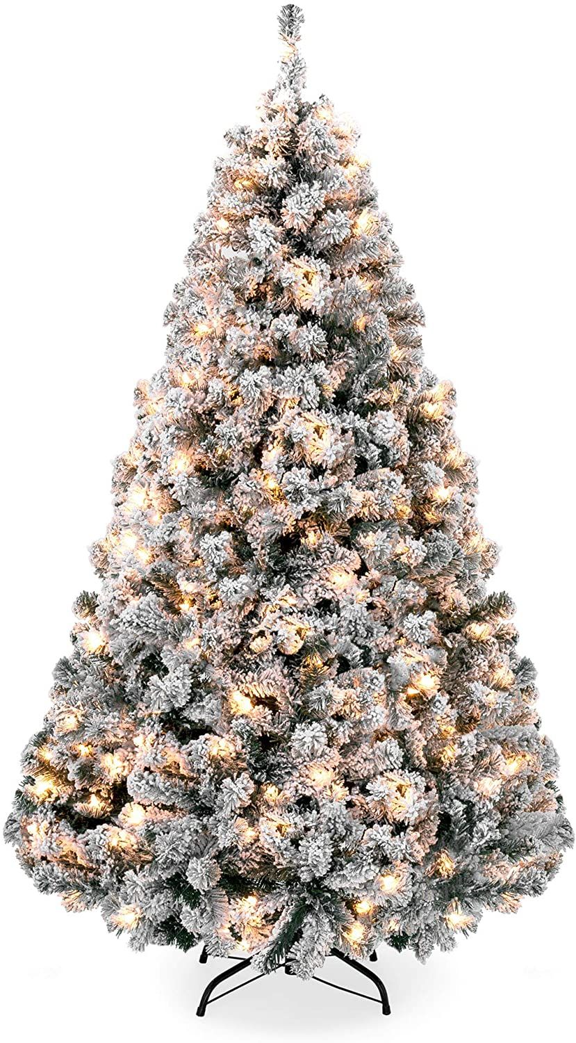 7.5ft Pre-Lit Snow Flocked Artificial Christmas Pine Tree Holiday Decor w/ 550 Warm White Lights - $$title$$