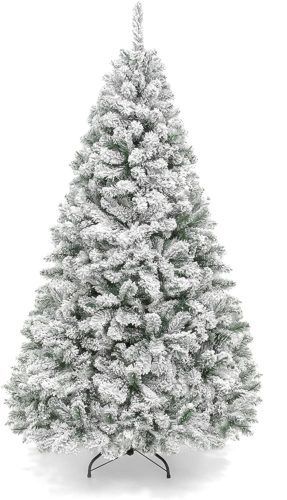 6ft Premium Snow Flocked Hinged Artificial Pine Christmas Tree Holiday Decor w/Metal Stand