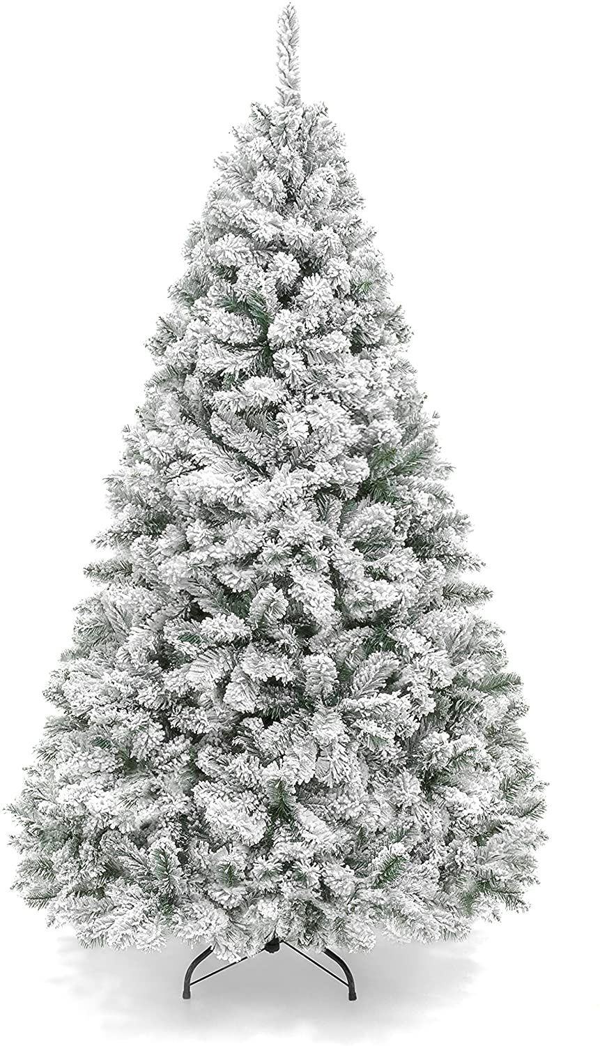 6ft Premium Snow Flocked Hinged Artificial Pine Christmas Tree Holiday Decor w/Metal Stand - $$title$$