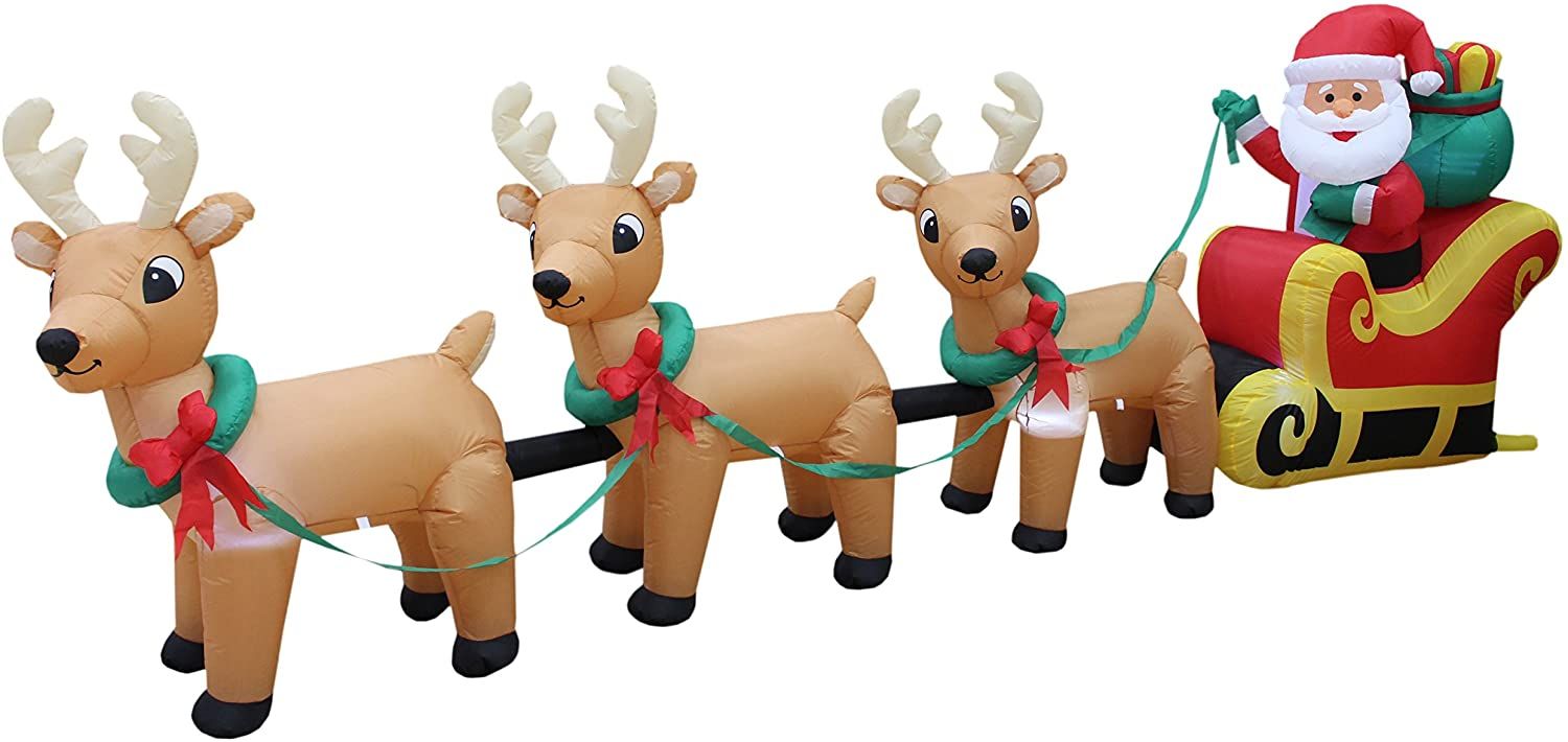 christmas inflatable santa and reindeer in sleigh