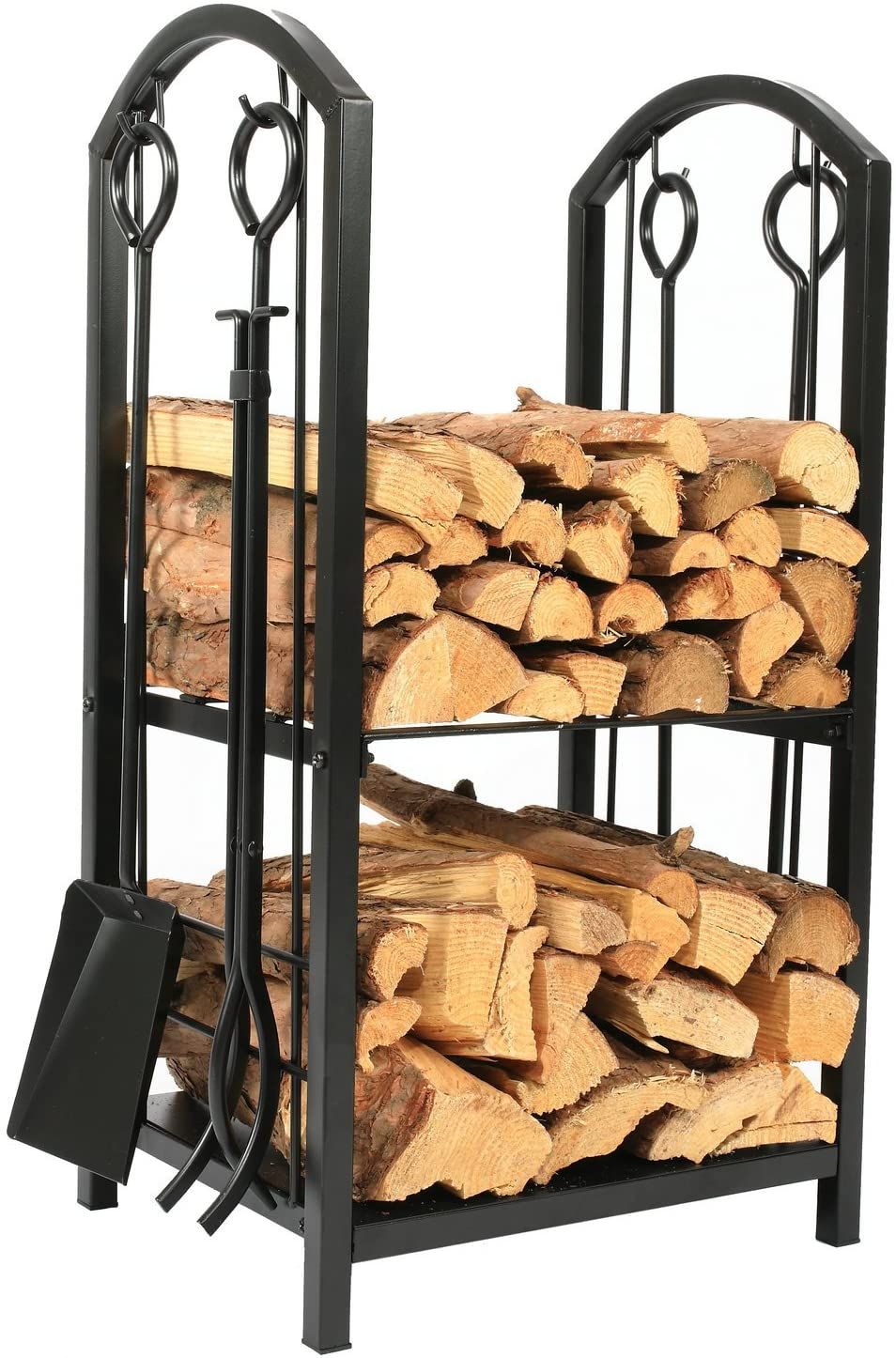 1Go High Iron Firewood Log Rack with Fireplace Tool Set - $$title$$