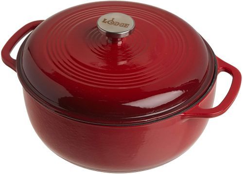 Red Lodge enameled cast iron Dutch Oven with stainless steel knob and loop handles