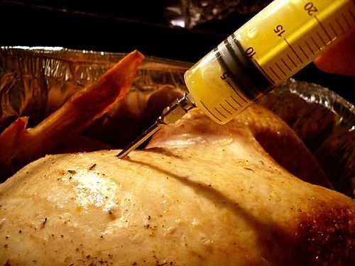 Injecting a turkey