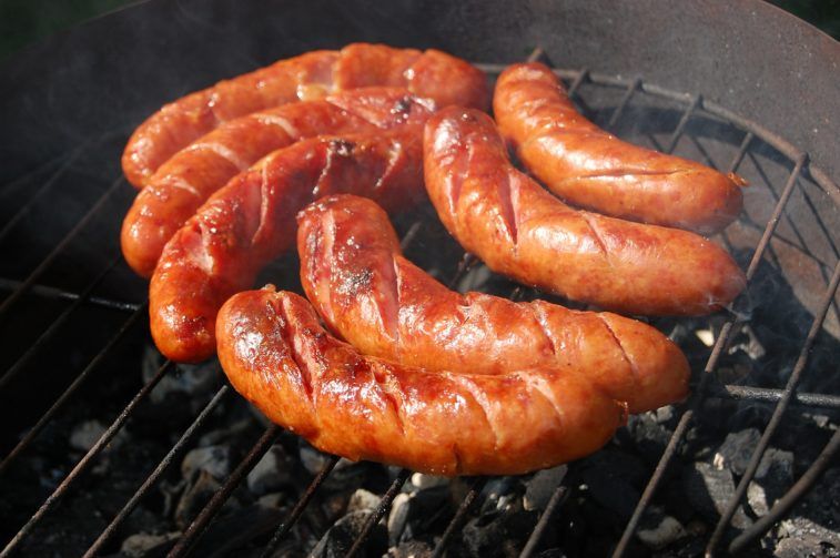Couple of sausages on a grill