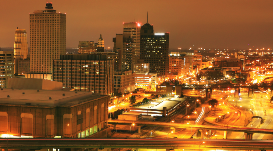 Night view of Memphis, Tennessee city center