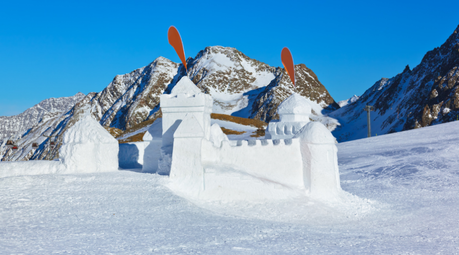 Snow fort in mountains ski resort