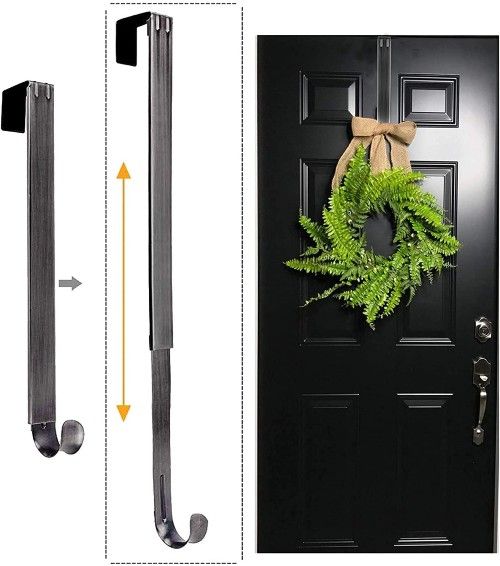 an adjustable over-the-door wreath hanger in use
