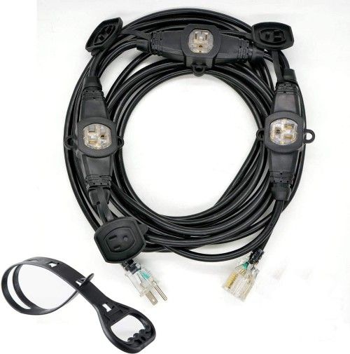 black extension cord with multiple outlets