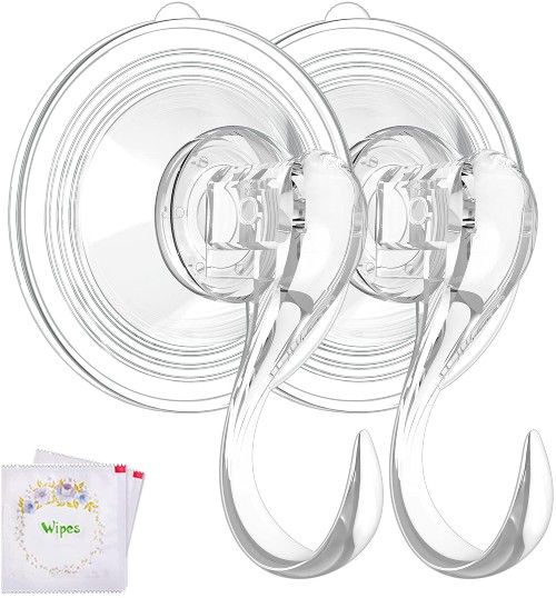 two clear wreath hooks on suction cups