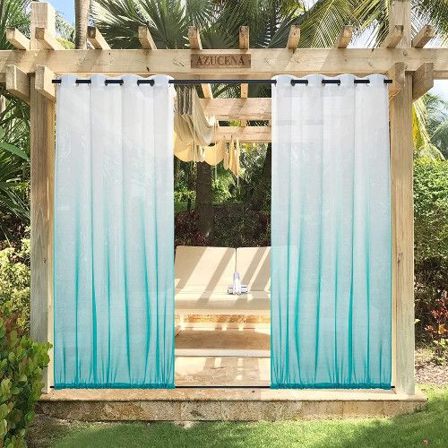 NICETOWN 2 Panels Waterproof Ombre Sheer Outdoor Curtains for Patio